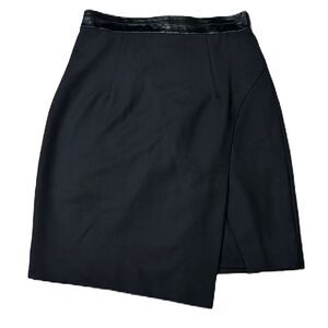 NWT MILLY asymmetric black slit skirt Size 10 lamb skin leather waistband